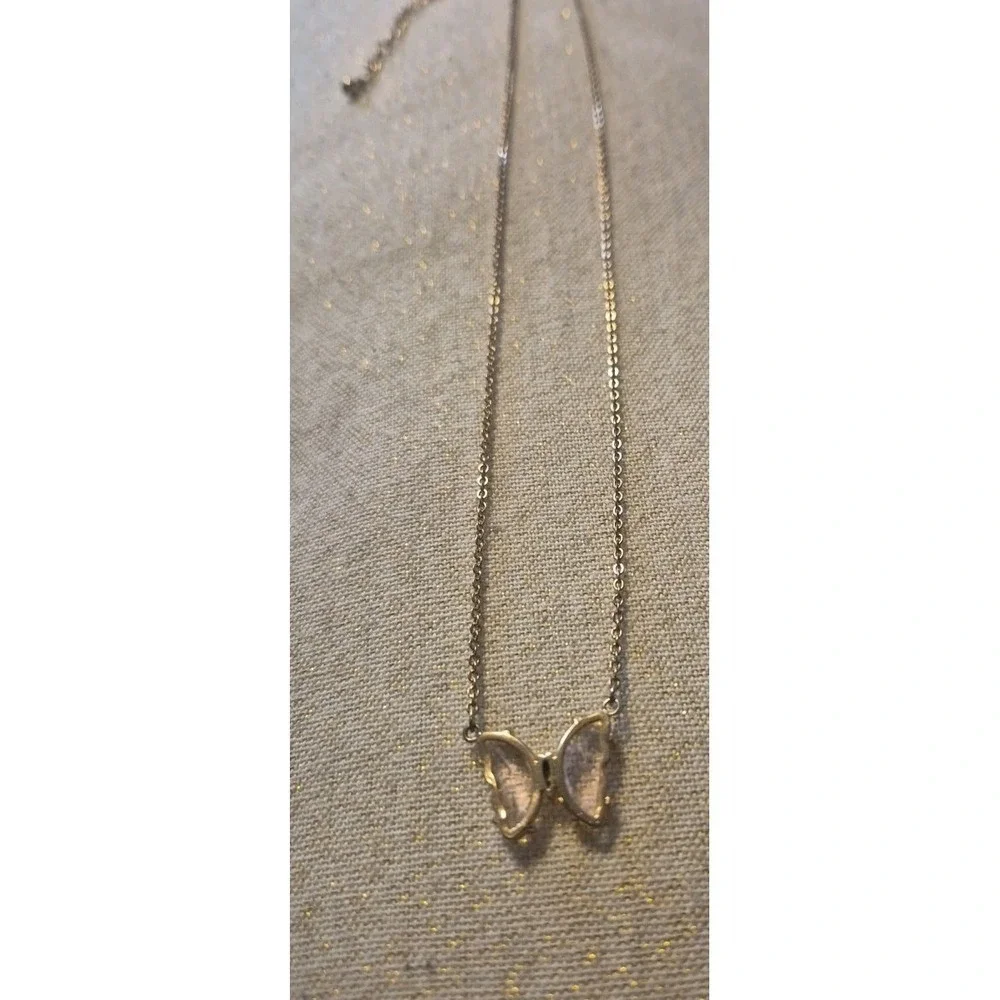 14k Gold Plated Pink Crystal  Butterfly‎ Necklace
